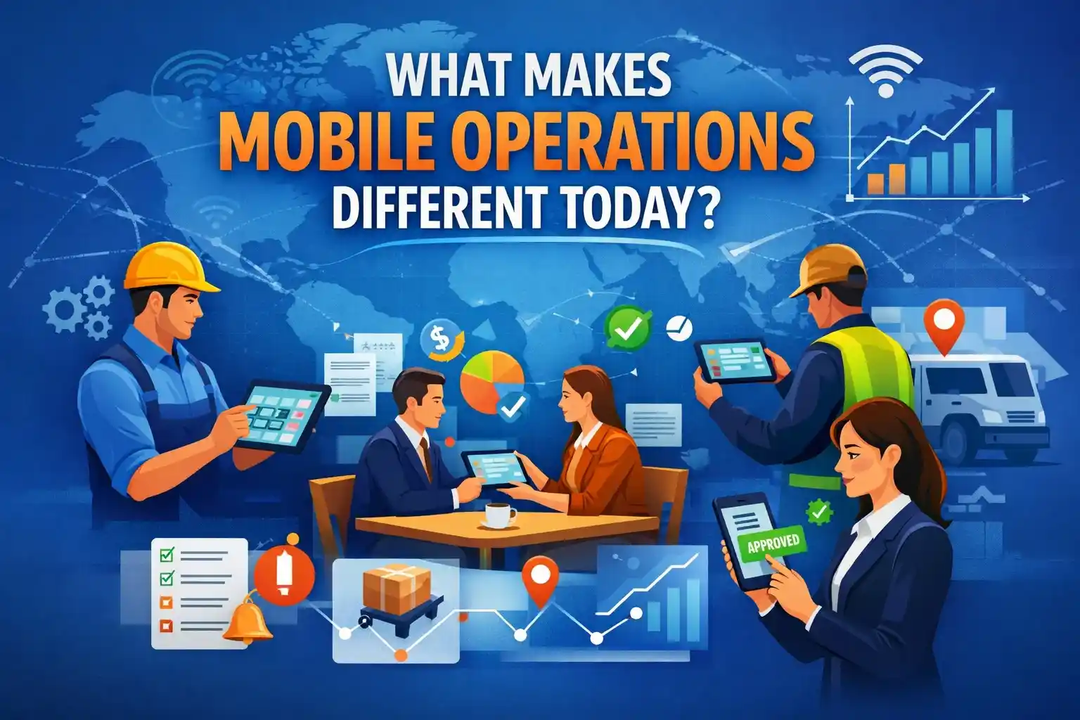Mobile workforce uses tablets and apps for approvals, tracking and real-time field operations worldwide