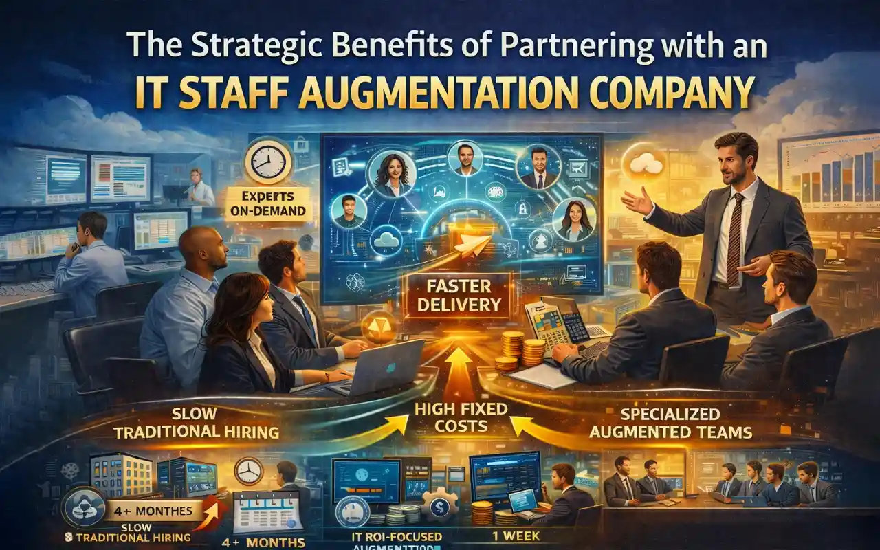 Strategic benefits of IT staff augmentation: experts on-demand, faster delivery, reduced hiring time and costs.