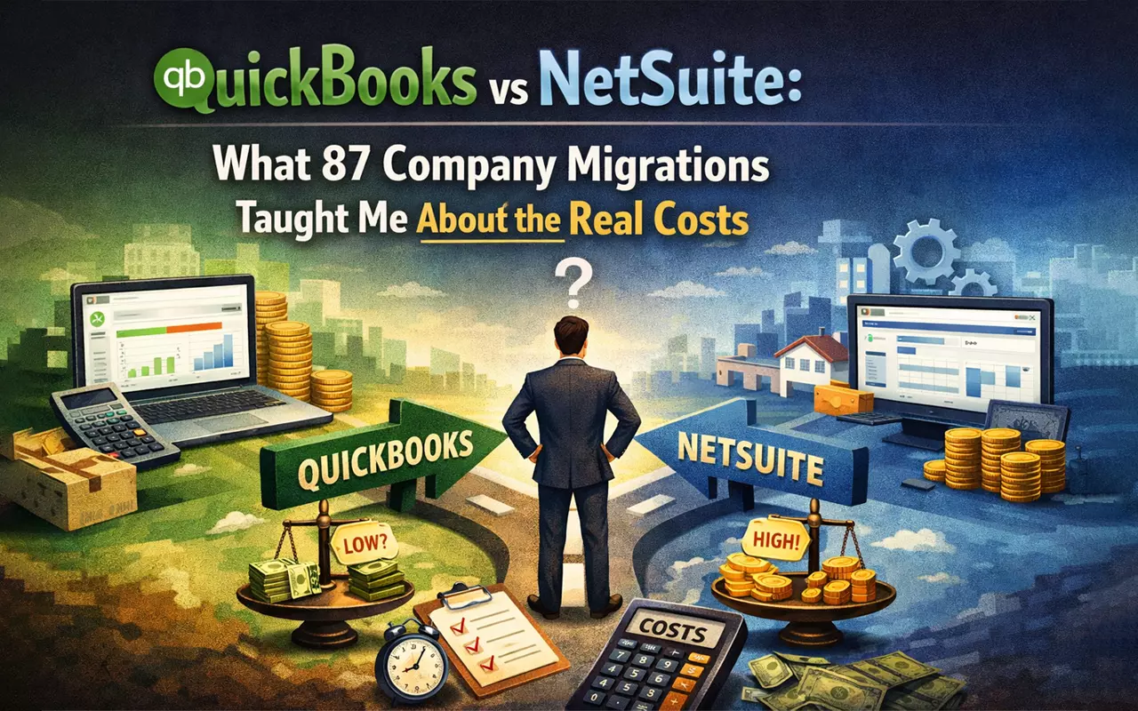 QuickBooks vs NetSuite comparison showing real costs of company migrations