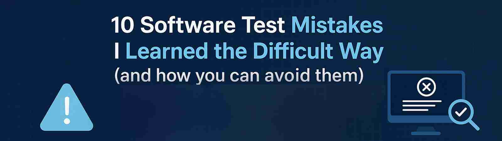 Dark blue image, title, warning triangle, computer, checkmark.