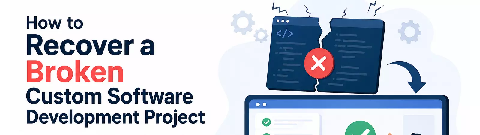 Illustration of recovering a broken custom software development project and stabilizing systems
