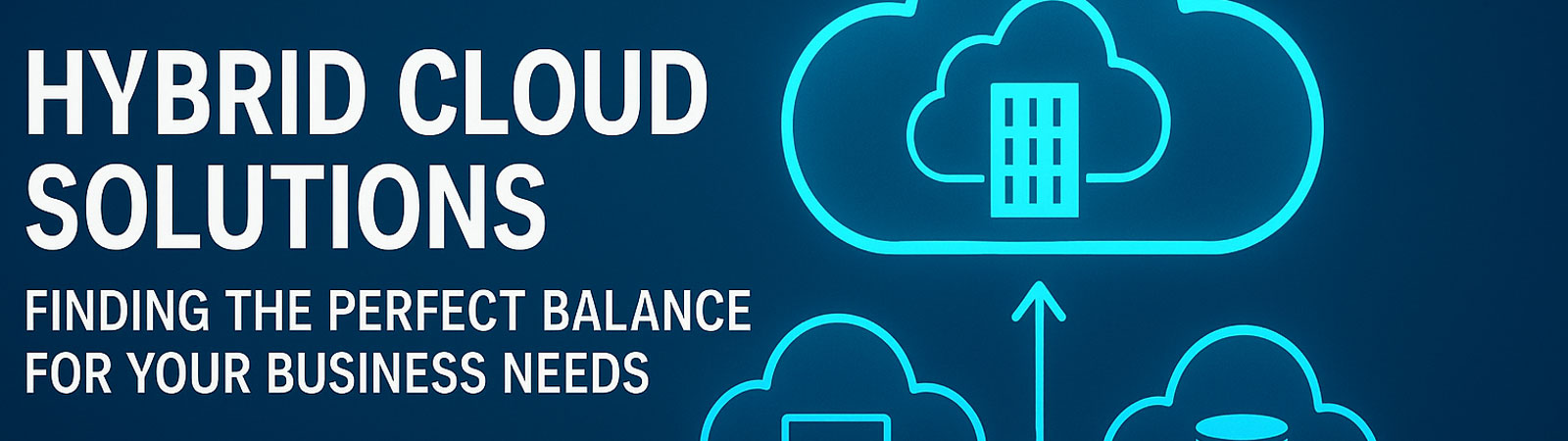 Hybrid cloud solutions illustration – balancing private, public, and on-premise cloud services for business needs.