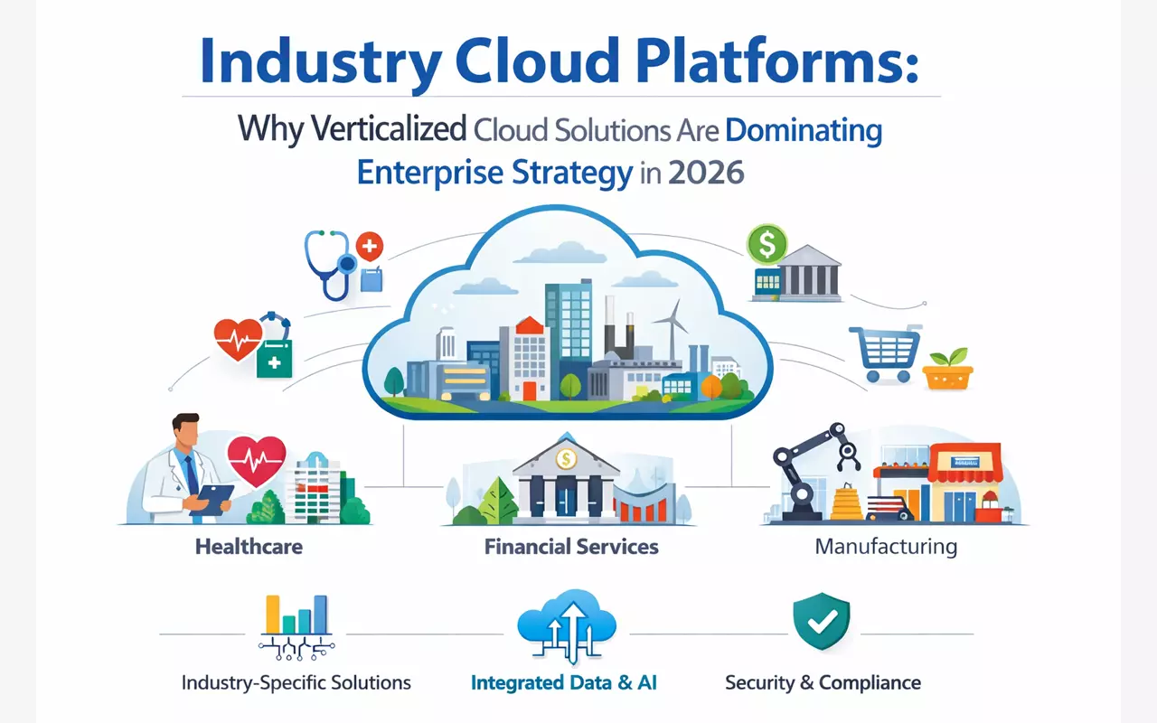 Vertical cloud adoption risks illustration showing security challenges, vendor lock-in, complex integration, and uncertain ROI