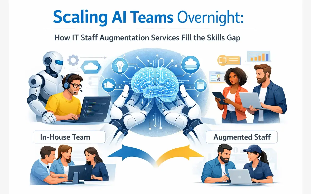 Scaling AI teams infographic showing IT staff augmentation vs in-house team collaboration