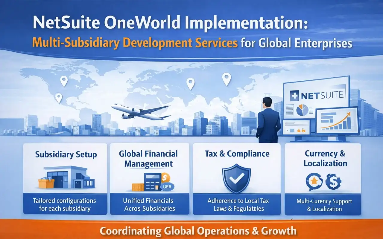 NetSuite OneWorld global ERP implementation with multi-subsidiary management and compliance features.